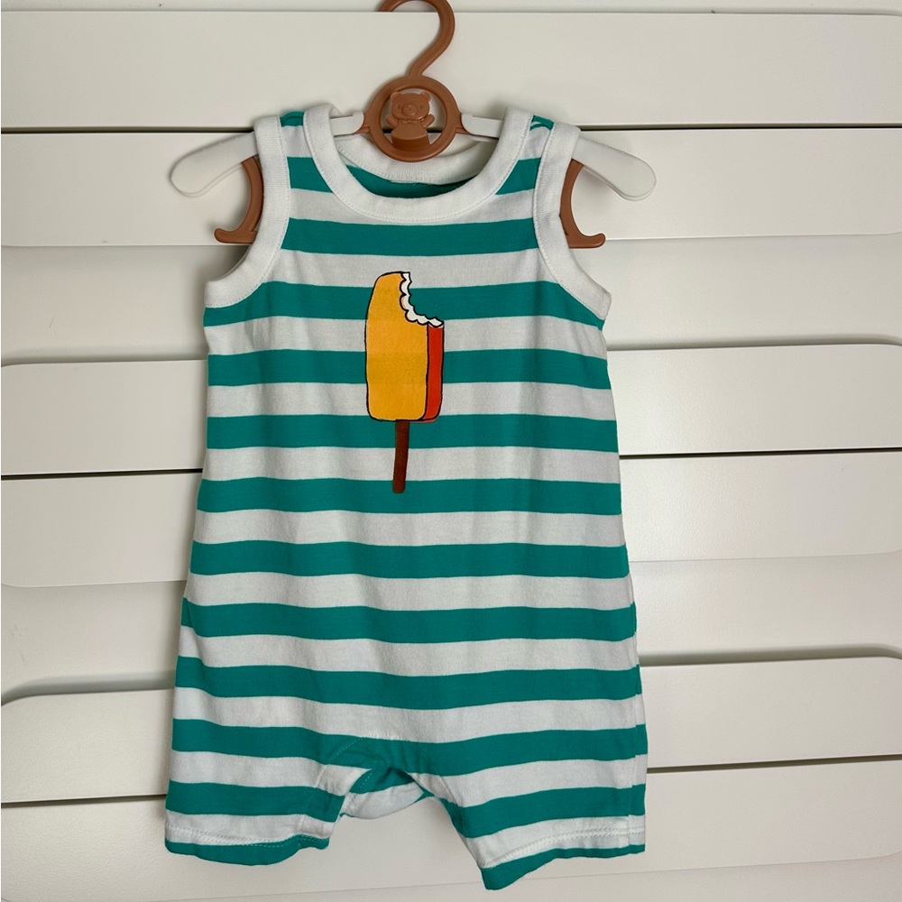 HANNA ANDERSSON popsicle striped graphic Romper 6-12M